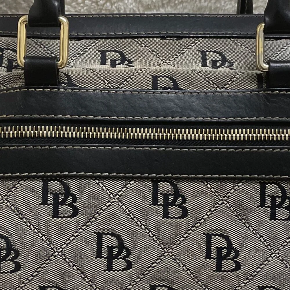 Dooney & Bourke Black/Grey Double Pocket Canvas/Leather Quilted Pattern Satchel - Picture 12 of 14